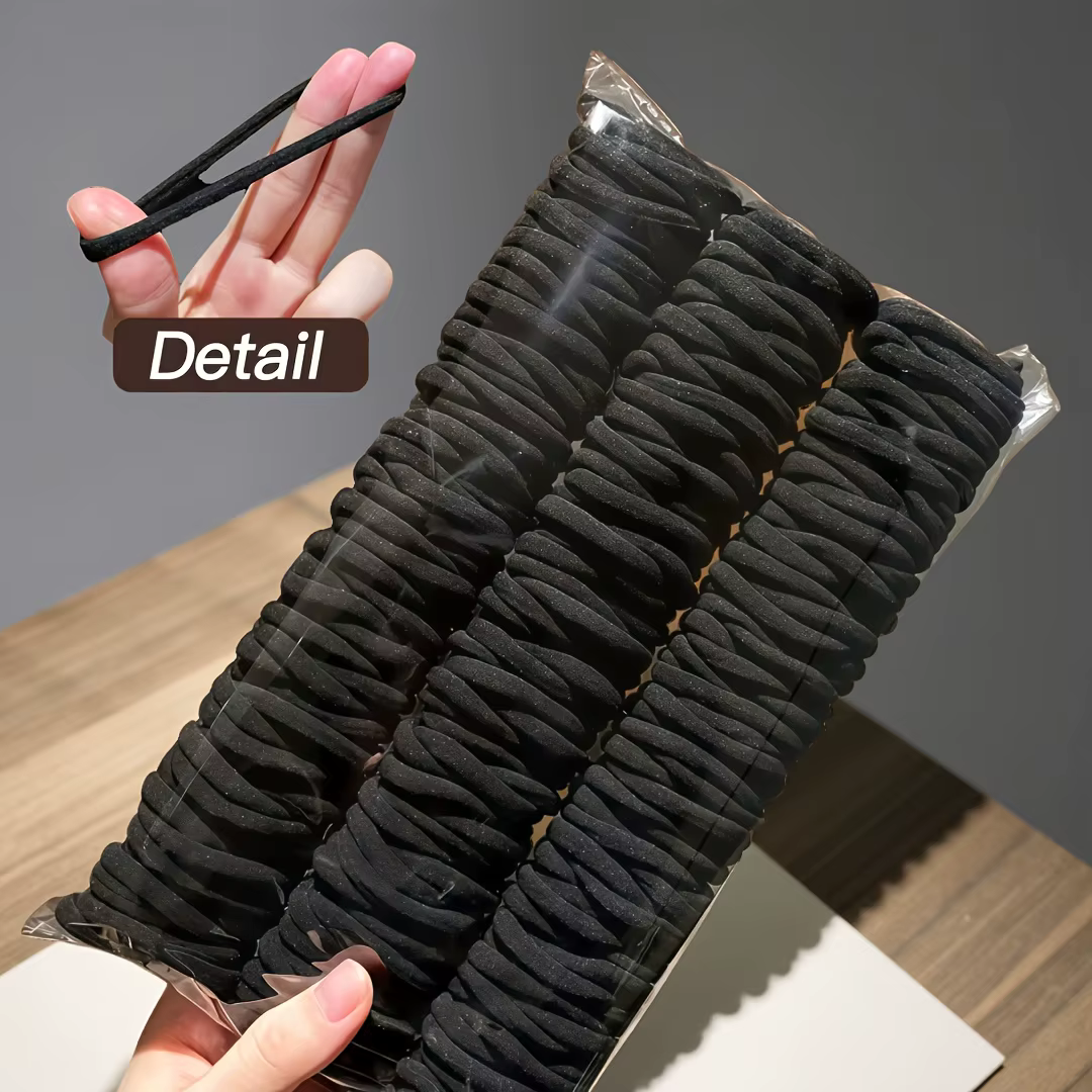 200 élastiques à cheveux noirs pour femmes