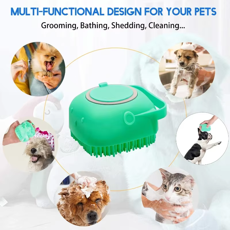 Brosse de massage pour animaux de compagnie 80 ml (2,7 oz) pour chien et chat, peigne de toilettage en silicone souple pour le bain des poils courts