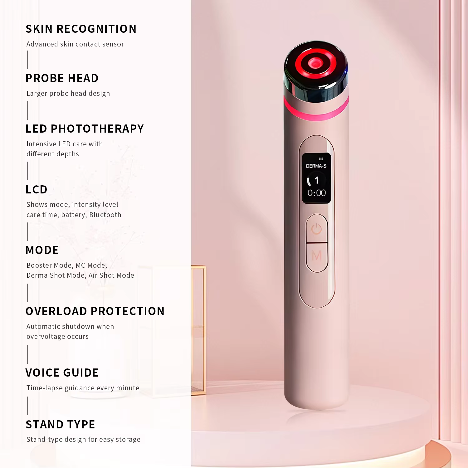 Appareil de beauté pour le massage facial et le raffermissement de la peau avec lumière LED