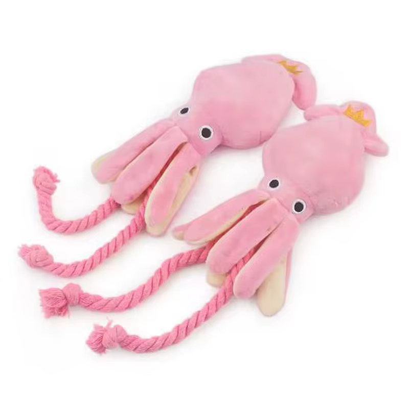 Jouets pour chiens ; jouets pour chats ; poulpe en corde de coton émettant du son ; jouets à mâcher durables pour nettoyer les dents ; jouets interactifs pour animaux de compagnie.