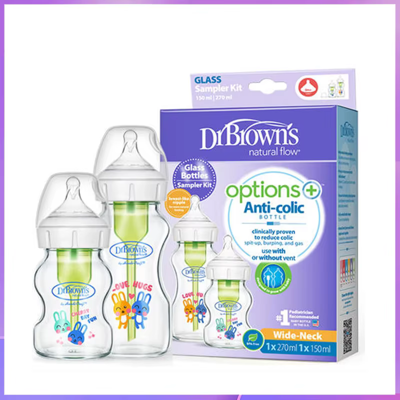 Biberon en verre pour nouveau-né Dr. Brown, large diamètre, anti-colique, séparation gaz-liquide 150ML + ensemble combiné 270ML