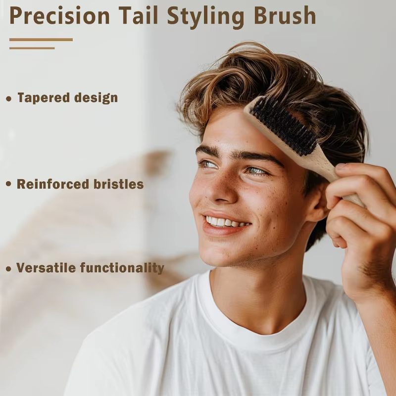 Brosse à cheveux en poils de sanglier (unisexe)-brosse à poils coiffants professionnelle sans parfum, adaptée aux cheveux épais/fins