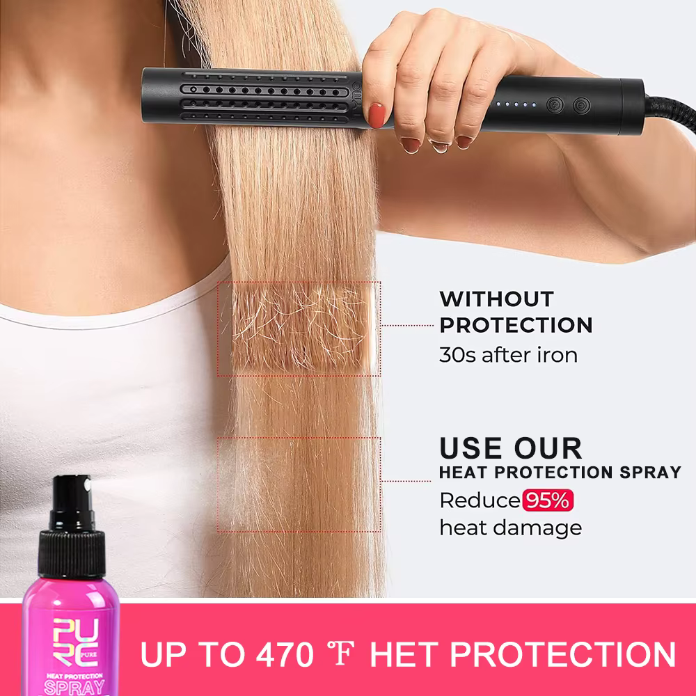 PURC Spray protecteur thermique huile de noix de coco contrôle des frisottis et brillance pour tous les types de