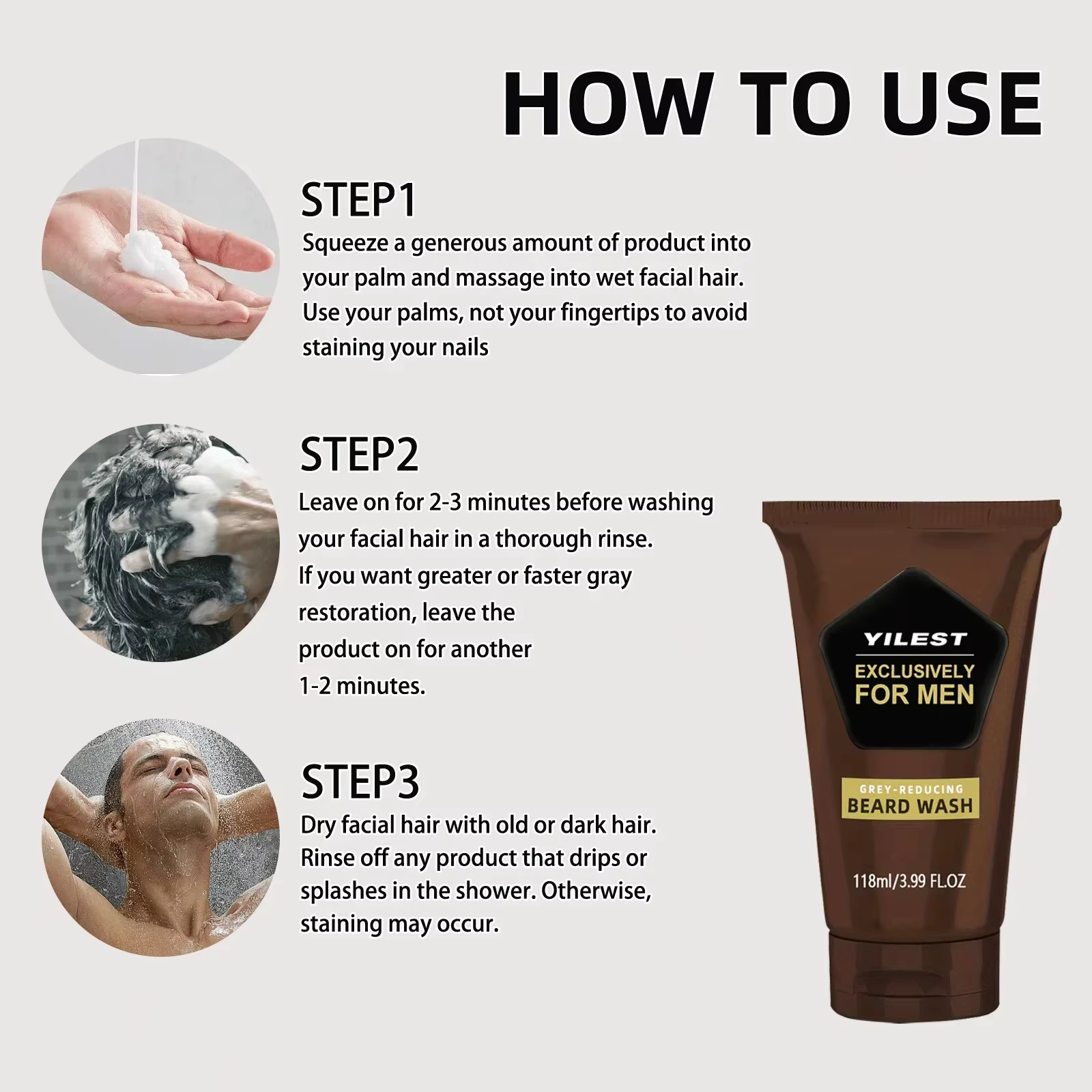 Shampoo colorant permanent pour barbe pour hommes - Couvre les poils blancs et gris