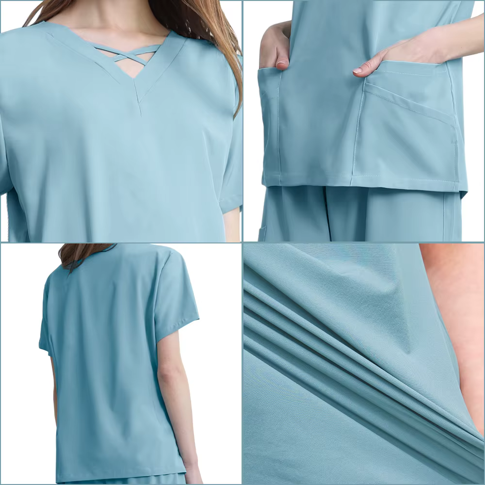 Chemise d'infirmière de soins de santé à la mode, vêtements d'infirmière, t-shirt à col en V, poche à manches courtes, haut d'été, uniforme du personnel, vêtements de salon de beauté