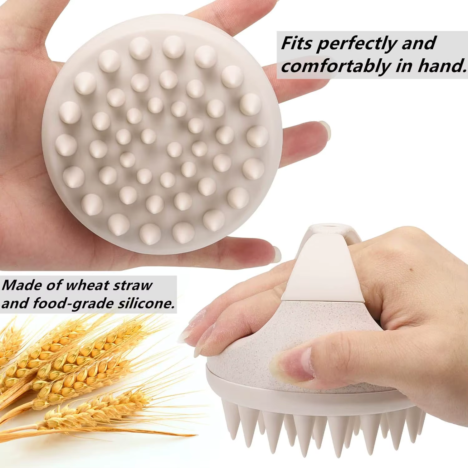 Brosse de massage du cuir chevelu en silicone pour le lavage des cheveux et l'élimination des pellicules - Beige