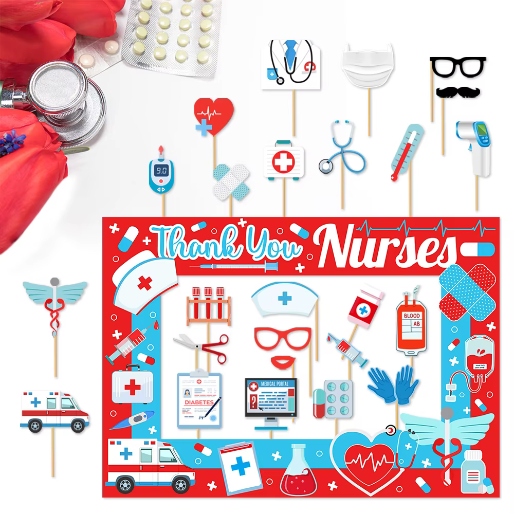 Kit d'accessoires de cabine Photo pour infirmières, lettre de remerciement pour la journée des infirmières, accessoires Photo avec cadre de cabine Photo, accessoires pour Selfie, décor de fête pour la