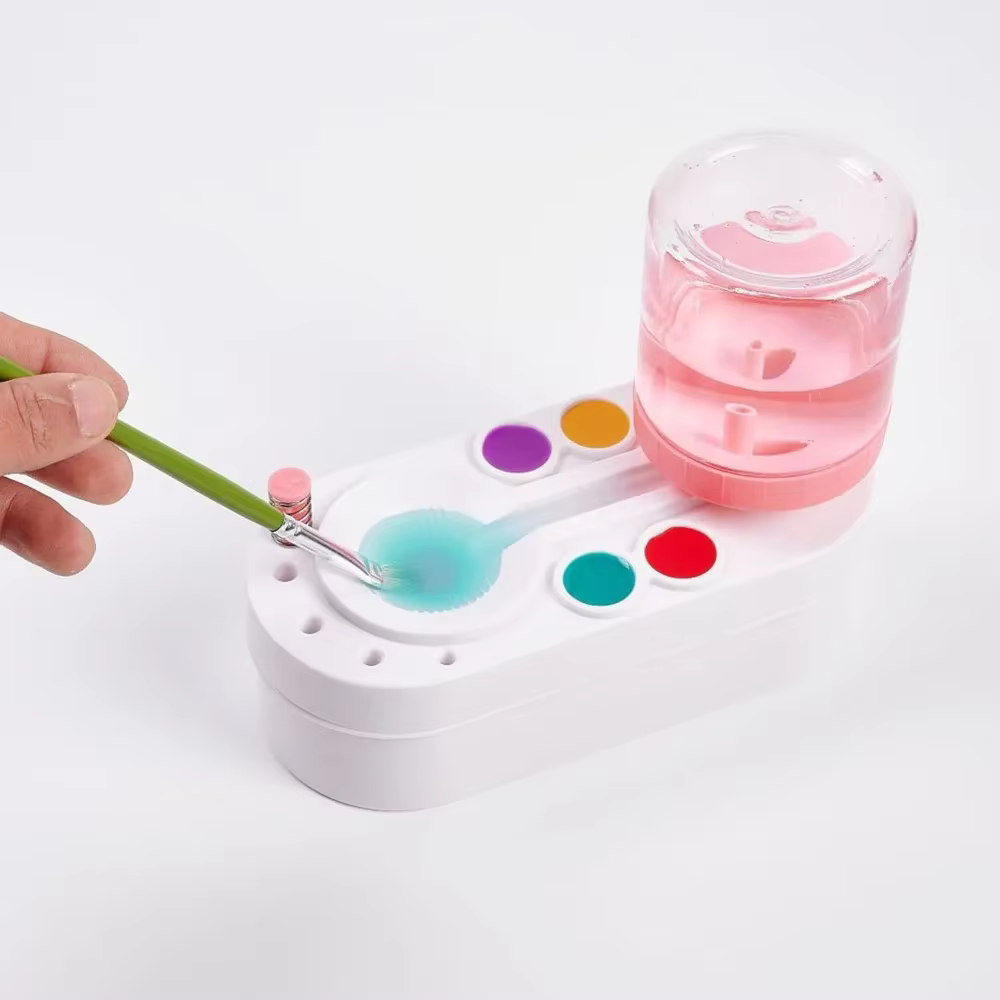 Nettoyeur de pinceaux amélioré avec circulation d'eau pré-assemblé, pour pinceaux à aquarelle, à huile et à base d'eau