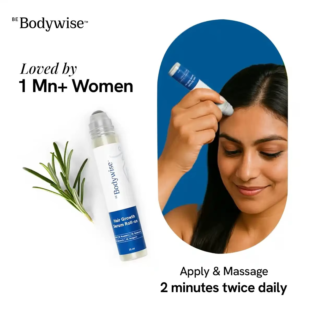 Sérum capillaire roll-on Bodywise pour cheveux clairsemés et repousse