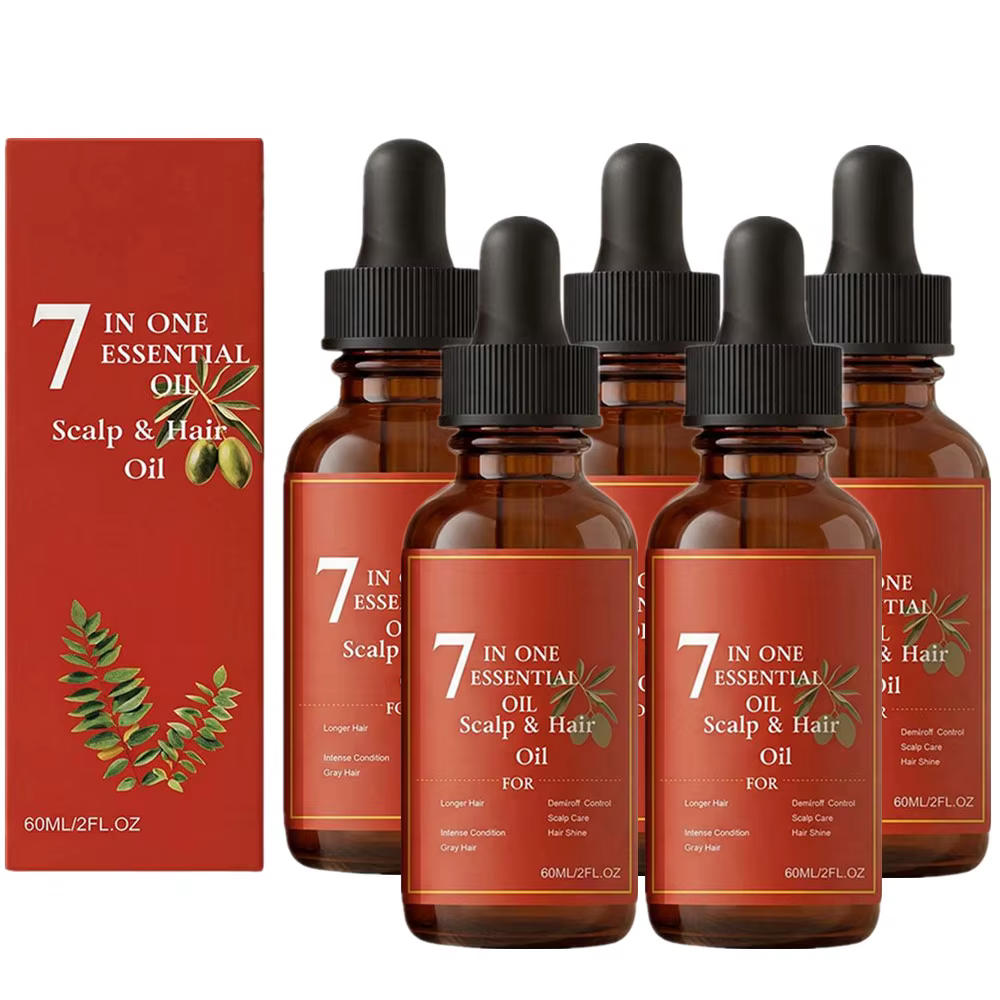 1-5X 60ml Huile essentielle 7-en-1 pour le cuir chevelu et les cheveux – Traitement nourrissant