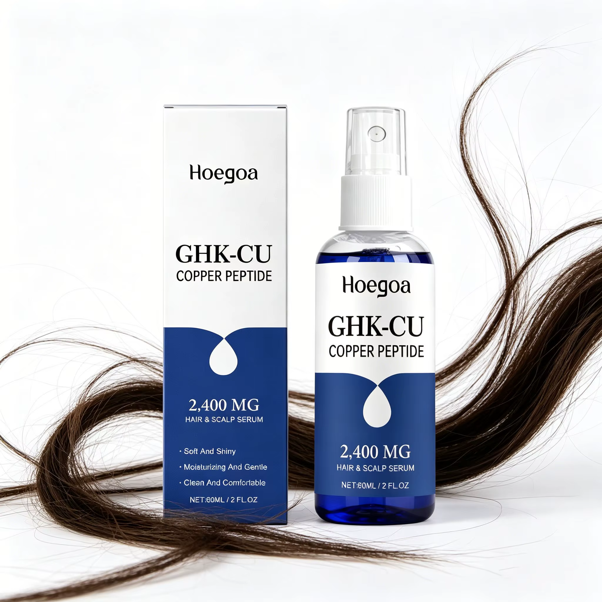 Sérum capillaire Hoegoa Ghk-cu au peptide de cuivre pour réparer les pointes sèches et abîmées, réparer la barrière du cuir chevelu, absorption rapide, essence réparatrice pour les cheveux