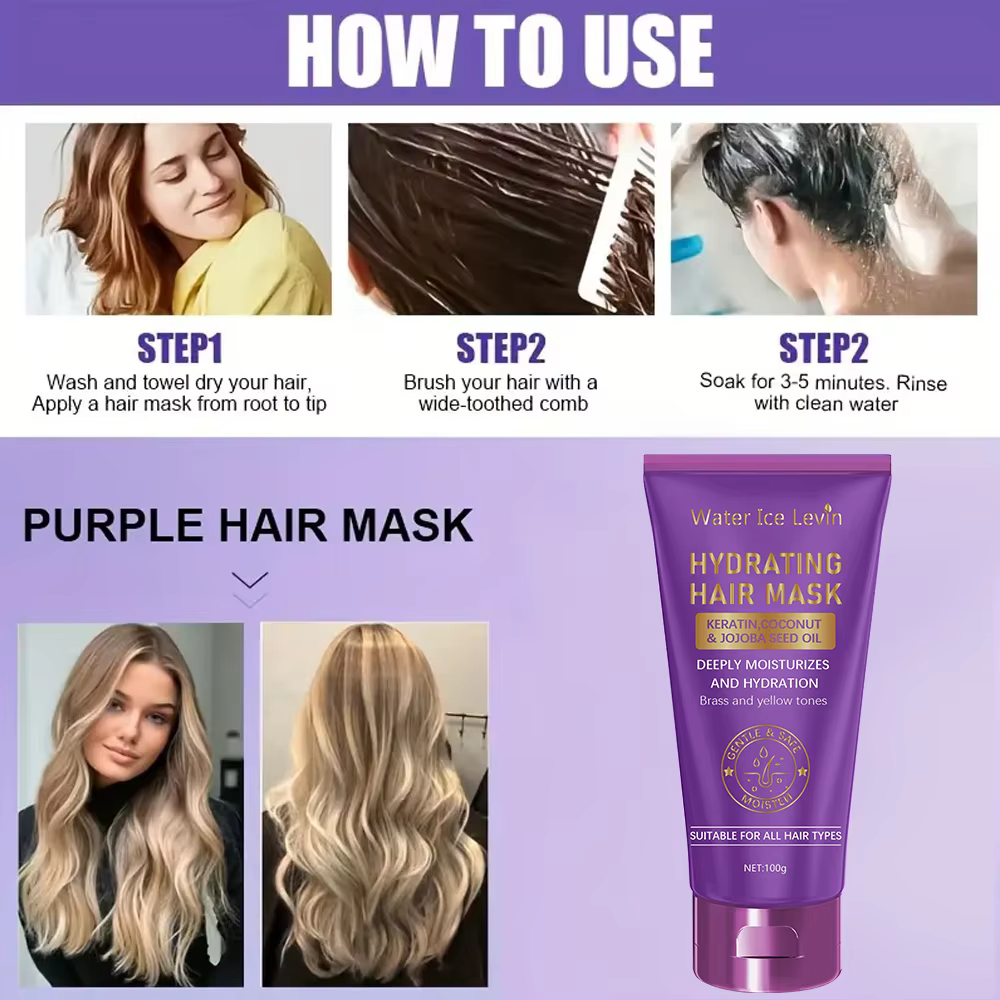 Masque capillaire violet à la kératine - Traitement revitalisant profond aux protéines violettes et bleues - Lotion