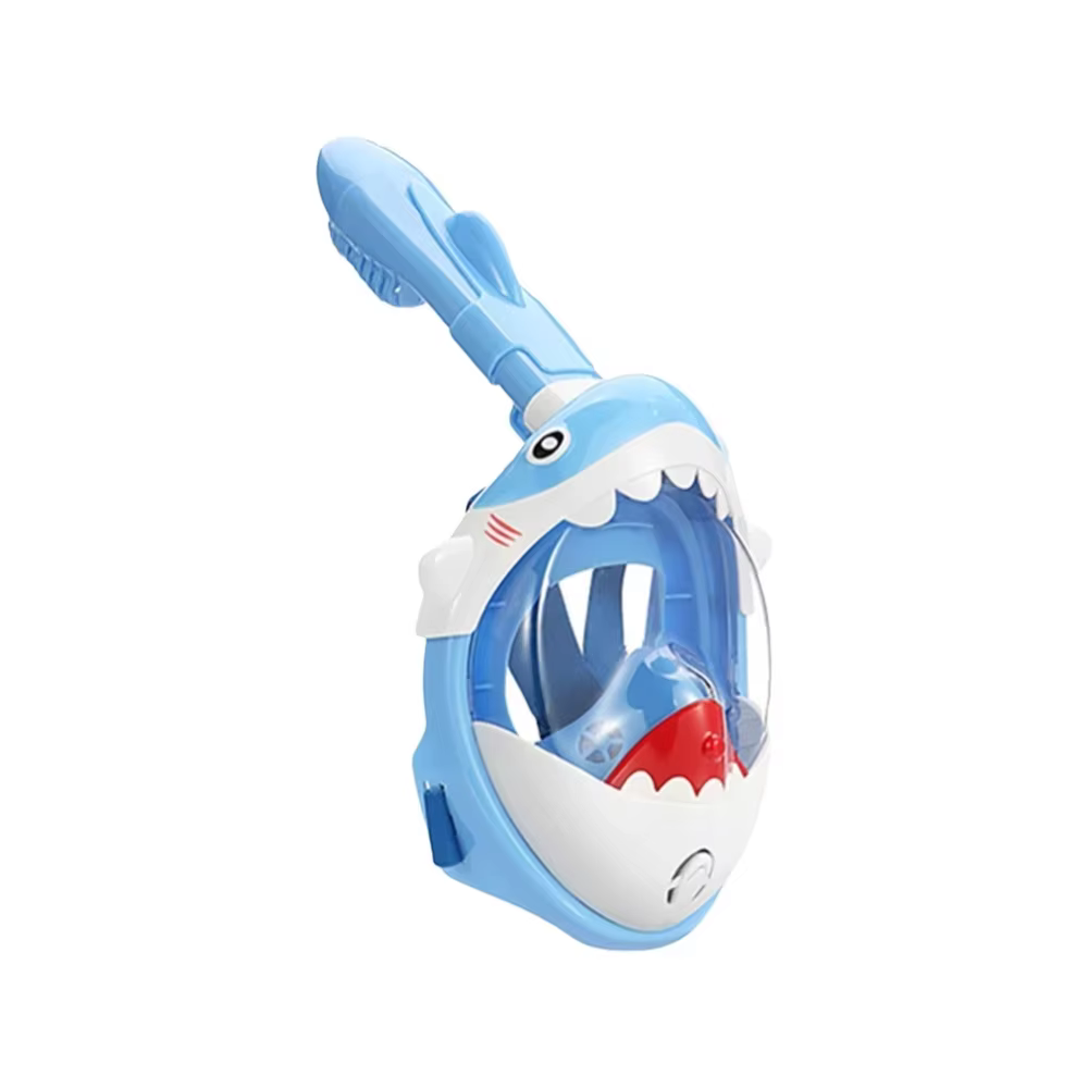 Masque de plongée intégral pour enfants, motif requin mignon, anti-buée, entièrement sec, pliable, équipement de natation pour la plage