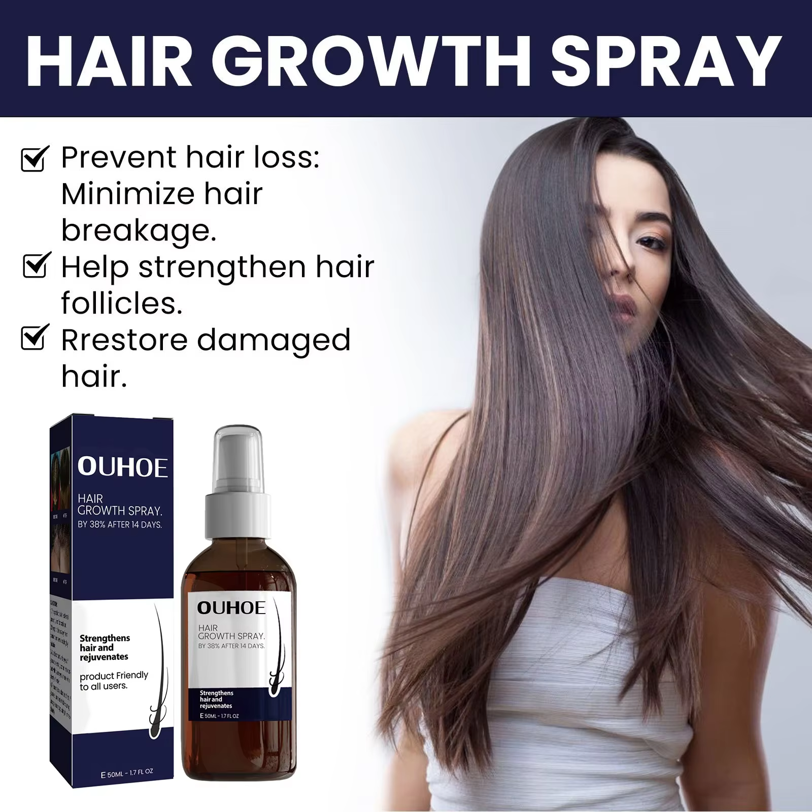 Spray pour la croissance des cheveux, nourrissant, hydratant, plus épais, réparation des dommages, renforcer le traitement du cuir chevelu, produits capillaires, 50ml
