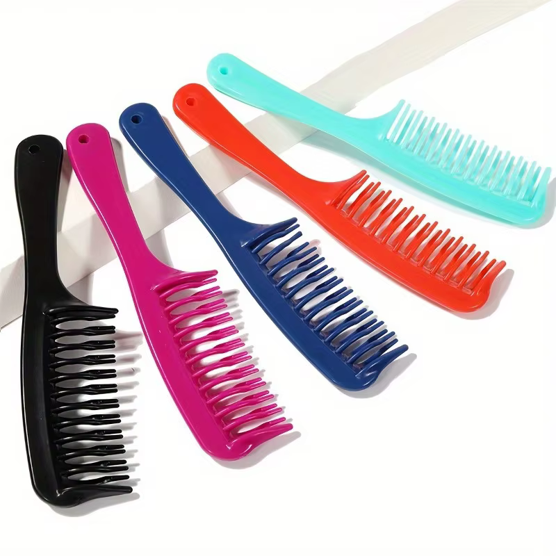 Peigne démêlant à double rangée de dents larges avec manche pour cheveux longs