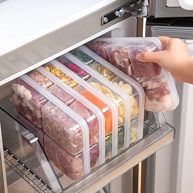 Boîte de conservation alimentaire en plastique pour congélateur, boîte hermétique pour réfrigérateur avec couvercle, récipient transparent pour fruits frais pour la cuisine, 4/6 compartiments