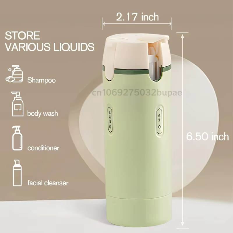 Distributeur de voyage 4-en-1, flacon de shampoing rechargeable portable, adaptateur de voyage, flacon pulvérisateur rechargeable détachable, transparent et visible
