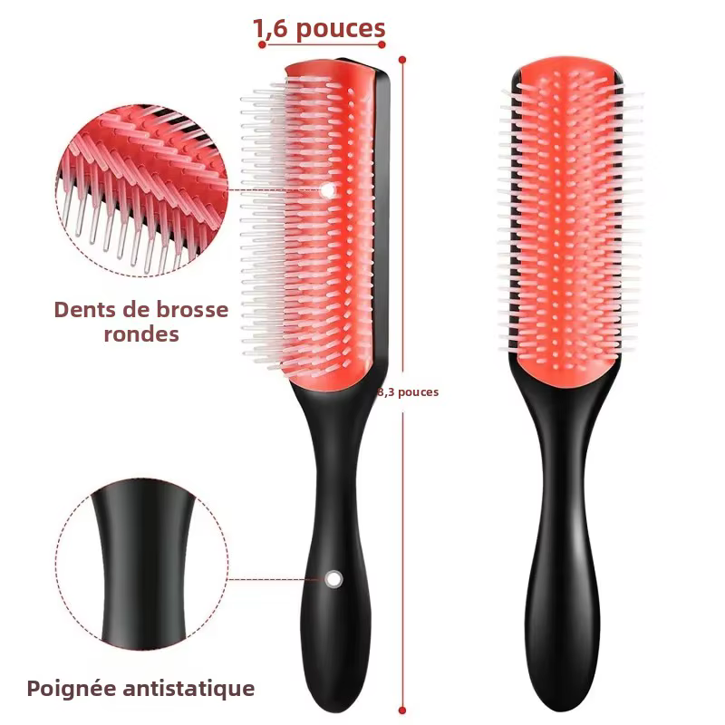 Brosse à cheveux démêlante à 9 rangées