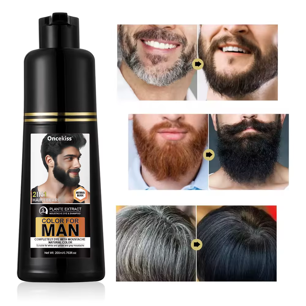 Shampoo colorant pour barbe naturel et permanent longue durée 200 ml pour hommes