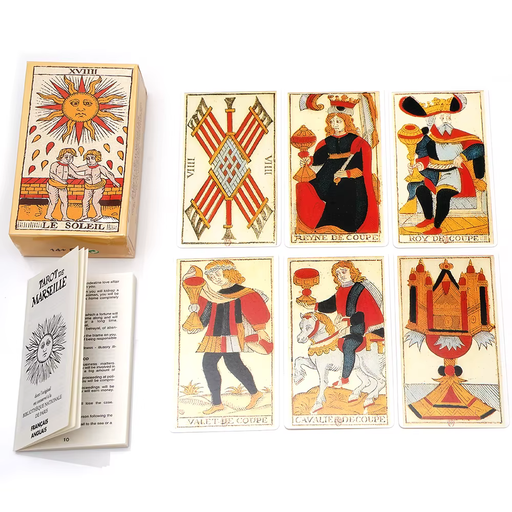 Tarot de Marseille : Jeu de cartes de tarot français avec livret, 78 cartes, édition française, jeu de société
