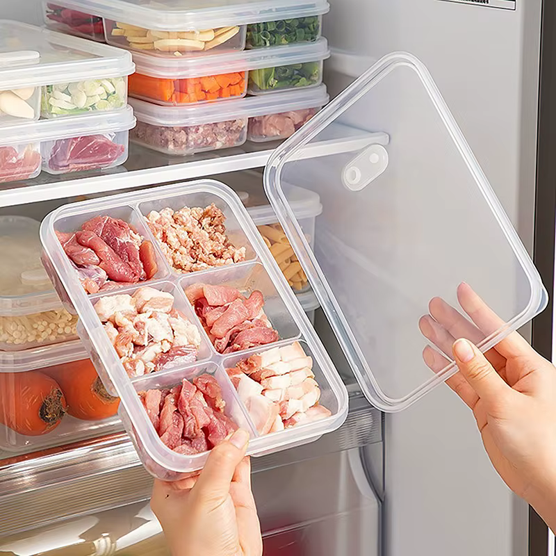 Boîte de conservation alimentaire en plastique pour congélateur, boîte hermétique pour réfrigérateur avec couvercle, récipient transparent pour fruits frais pour la cuisine, 4/6 compartiments
