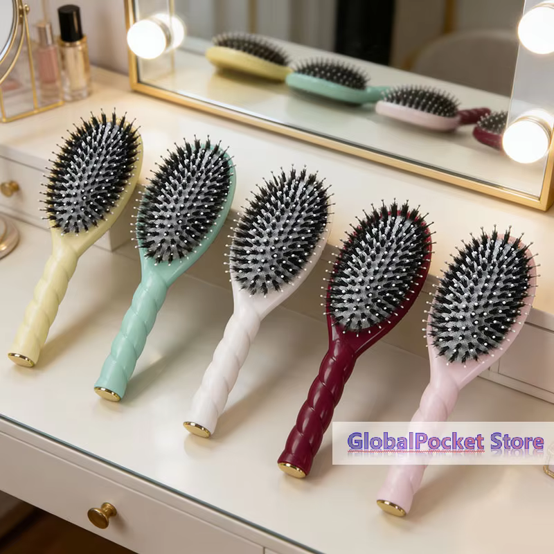 [TG823] 1 pièce Brosse à cheveux en poils de sanglier à picots pour démêler les cheveux bouclés, avec pointes massantes du cuir chevelu, réduit la casse pour tous types de cheveux