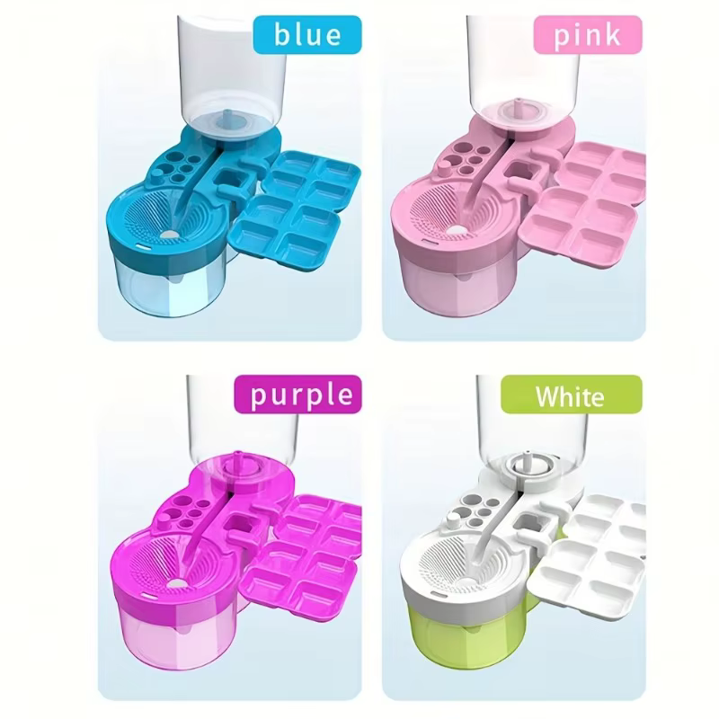 Nettoyeur de pinceaux 6-en-1 avec plateau - Laveur et support de pinceaux auto-vidangeant, outil de nettoyage à circulation d'eau améliorée