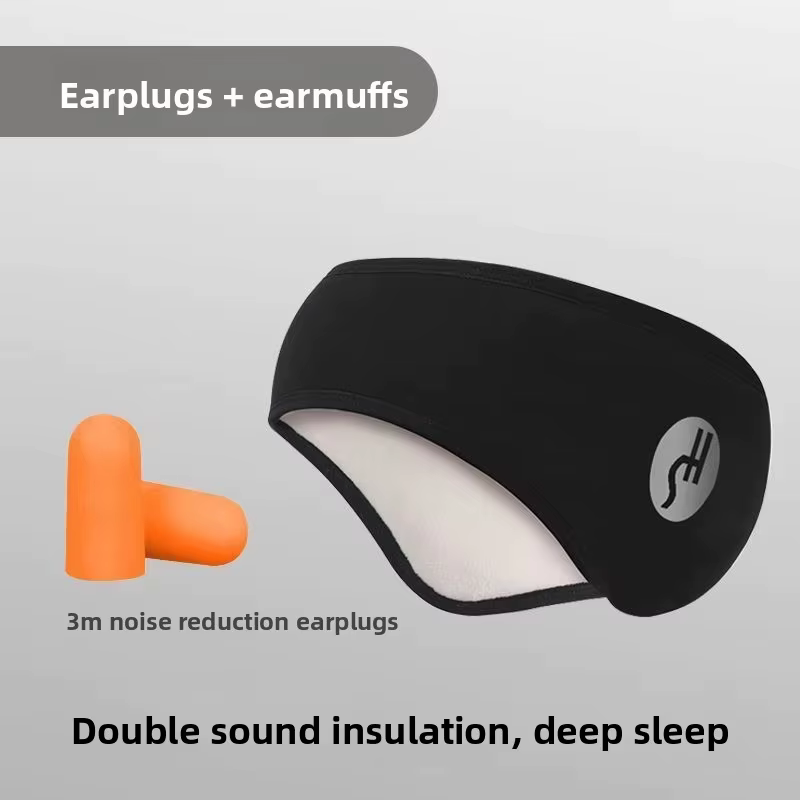 Masque de sommeil réglable avec cache-oreilles - doux, noir, bloquant le bruit pour les yeux et les oreilles, adapté aux voyages, au ronflement et à l'usage domestique