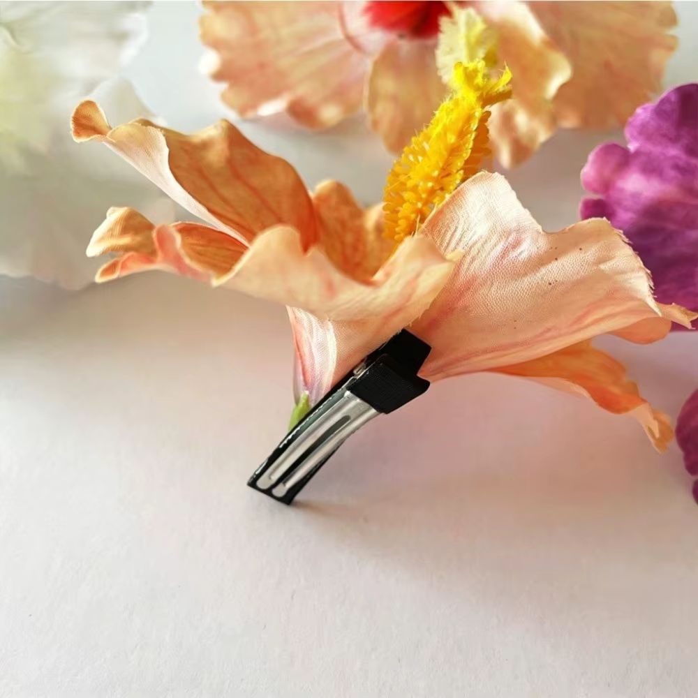 Accessoires pour cheveux : Pince à cheveux fleur d'hibiscus artificielle, style bohème, ne blesse pas les cheveux, pour franges, été