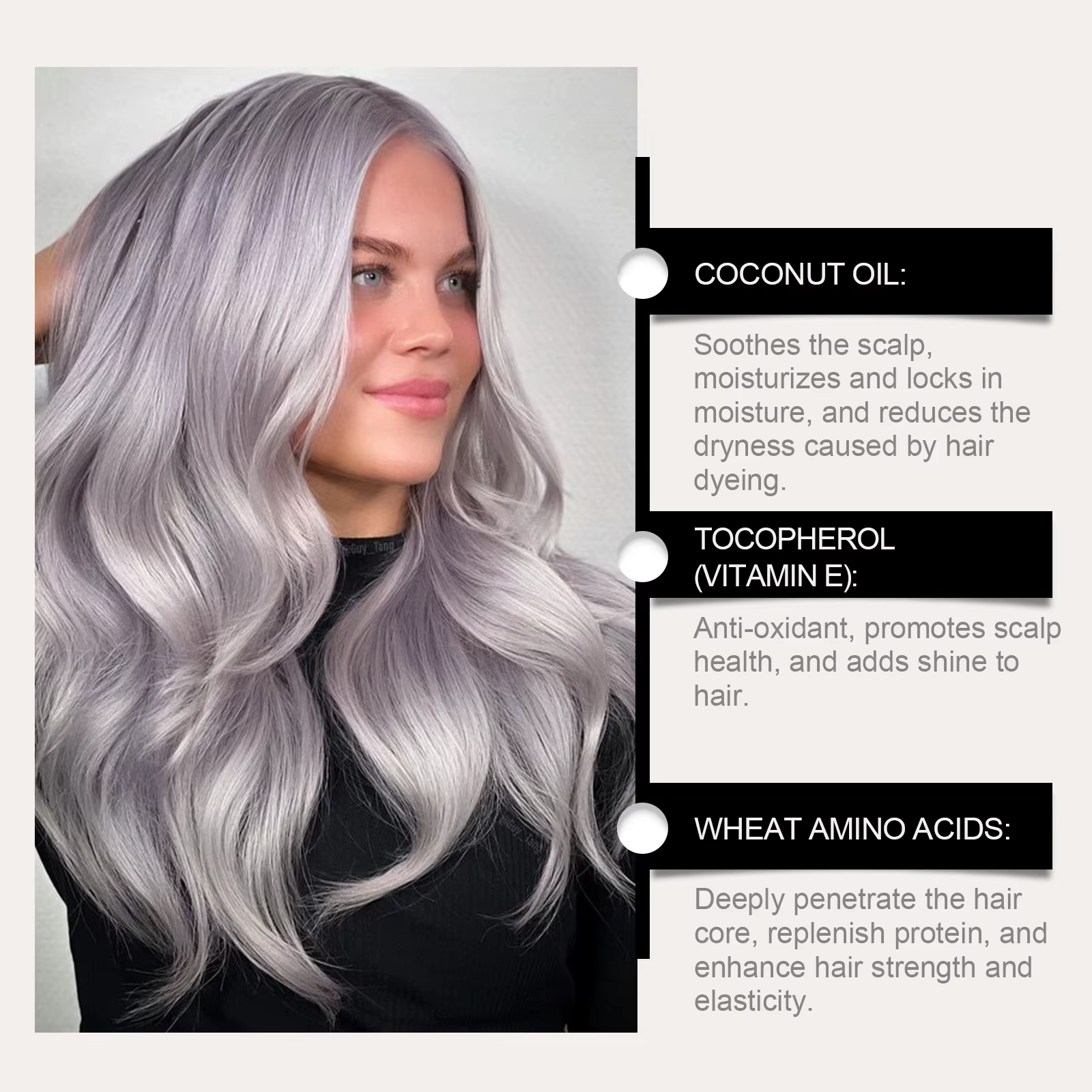 Spray de coloration temporaire gris argenté pour couvrir les cheveux