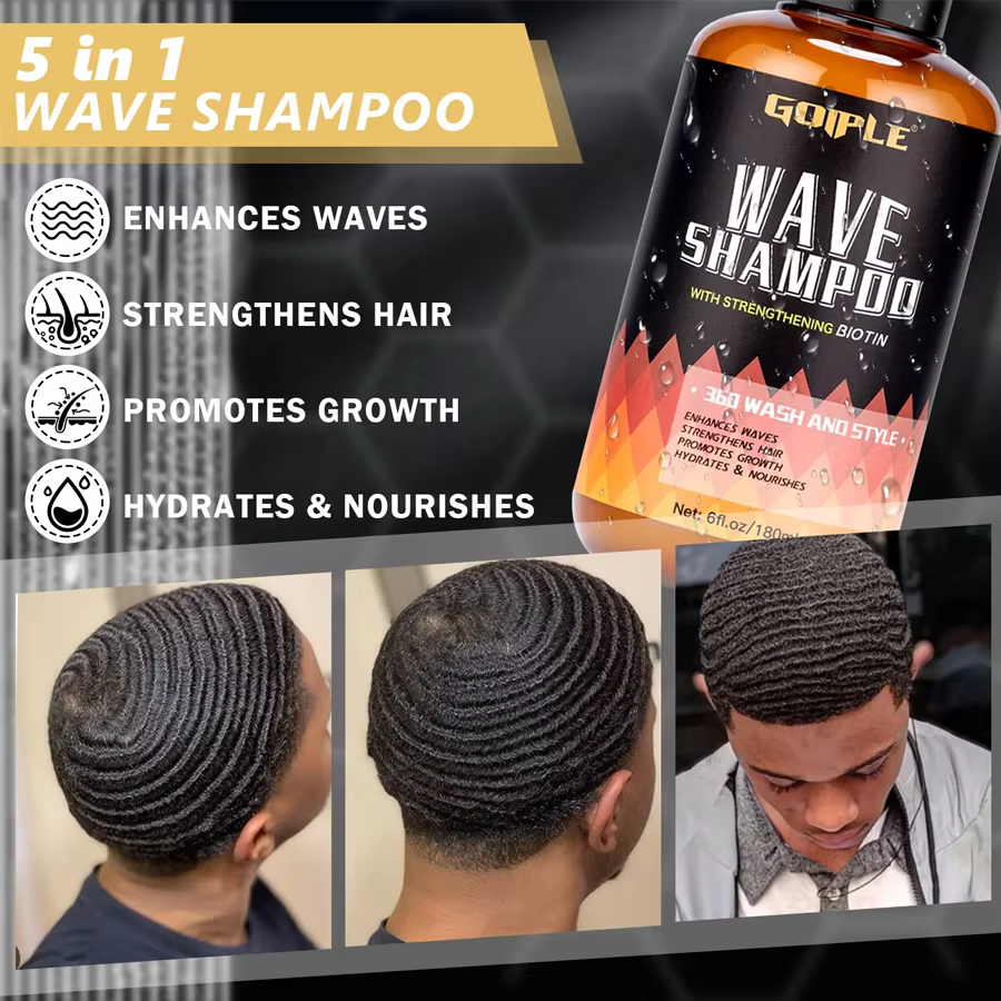 GOIPLE 180ml shampooing ondulé nettoyage en profondeur ou 113g 360 Style pommade pour cheveux haute brillance forte tenue contrôle des couches crème de cire ondulée pour hommes