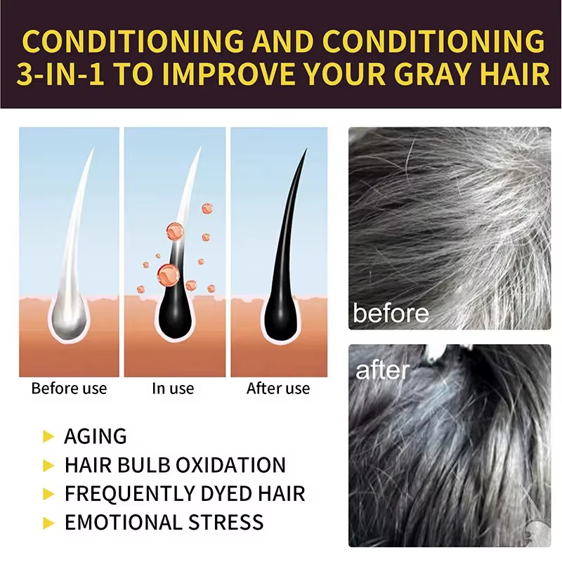 Shampoing de teinture capillaire 3 en 1 pour cheveux gris