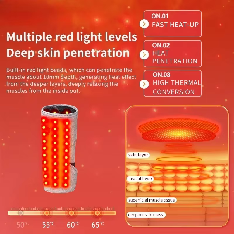 Attelle chauffante à lumière rouge pour mollets, jambes et bras, soulagement de la douleur, anti-fatigue, relaxation musculaire, récupération sportive, massage vibrant à 3 vitesses
