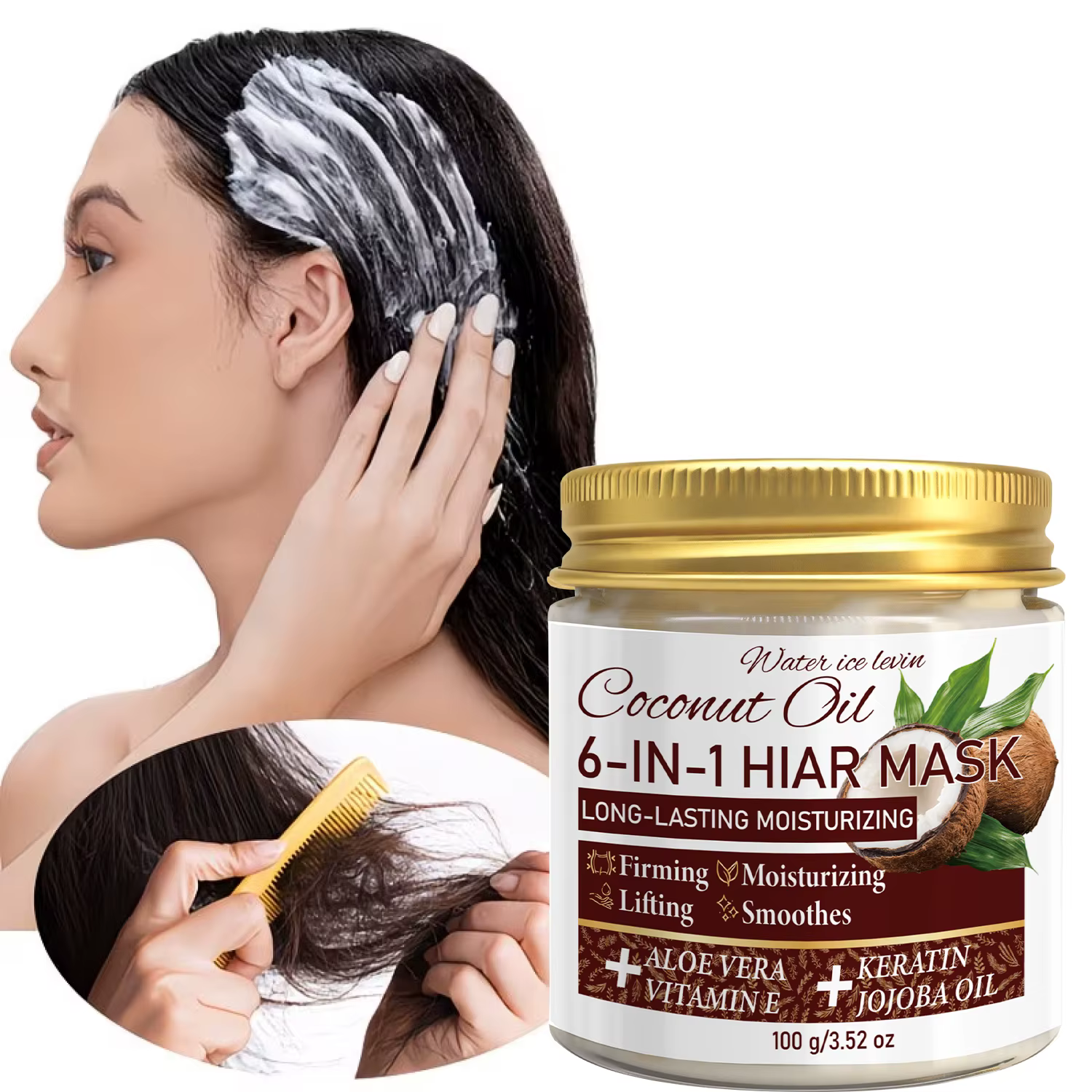 Masque capillaire à la noix de coco 6-en-1 avec kératine et huile de jojoba