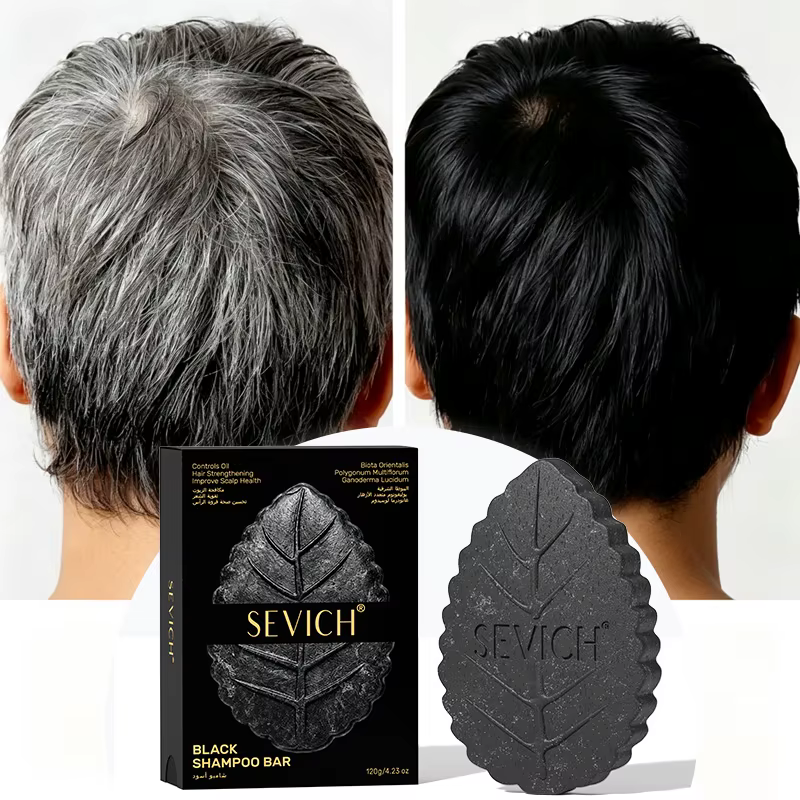 Shampoing Solide Noir 120g aux Herbes pour Restaurer la Texture des Cheveux Abîmés, Savon Capillaire Anti-Casse, Renforce les Racines des Cheveux, Barre Capillaire