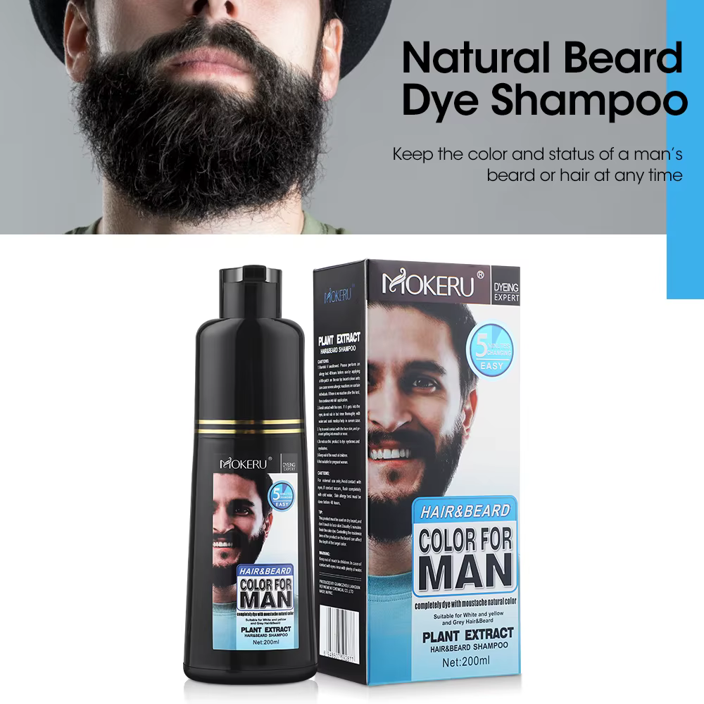 Shampoo colorant permanent pour barbe naturelle longue durée 200 ml pour hommes – Élimine les poils blancs et gris