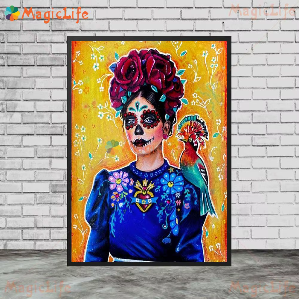 Portrait du jour des morts du mexique des femmes, images murales de fille Grimace pour affiche de salon, peinture sur toile d'art mural sans cadre