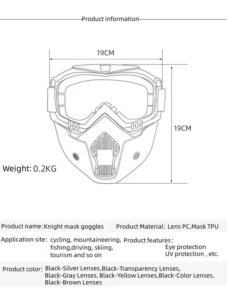 Zlangsports Masque de lunettes Anti-UV détachable masque de Ski moto HD lunettes de Motocross masques d'équitation rétro
