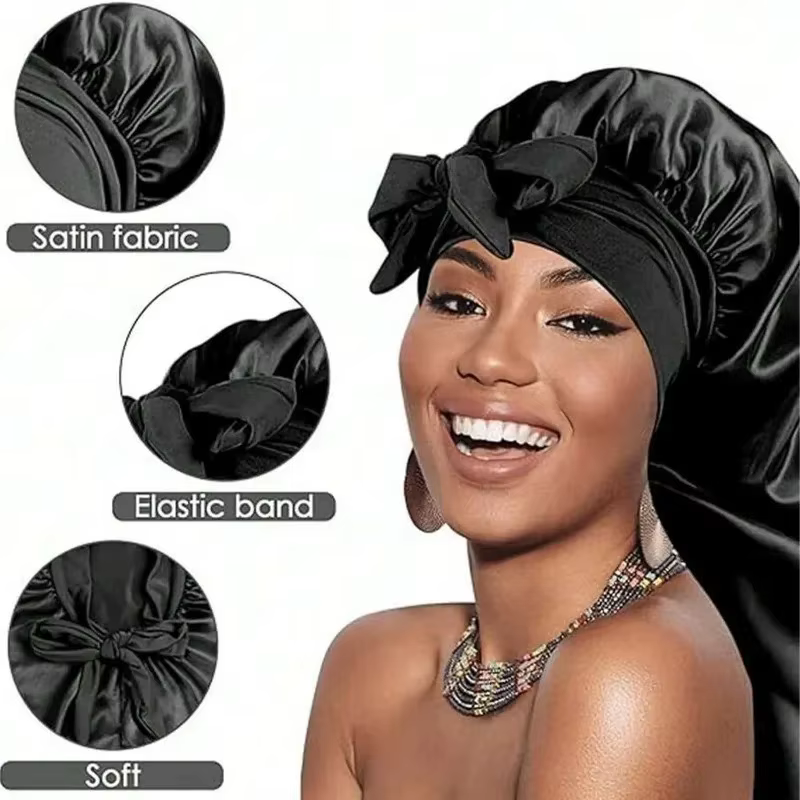 Bonnet de nuit long pour cheveux raides et bouclés
