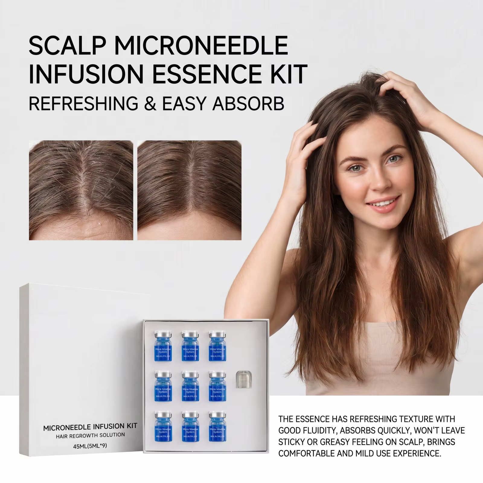 Kit d'essence pour le soin du cuir chevelu 0,25 mm, sérum nourrissant pour les cheveux, peptide de cuivre, rafraîchit le cuir chevelu, non gras, absorption rapide, soin quotidien du cuir chevelu