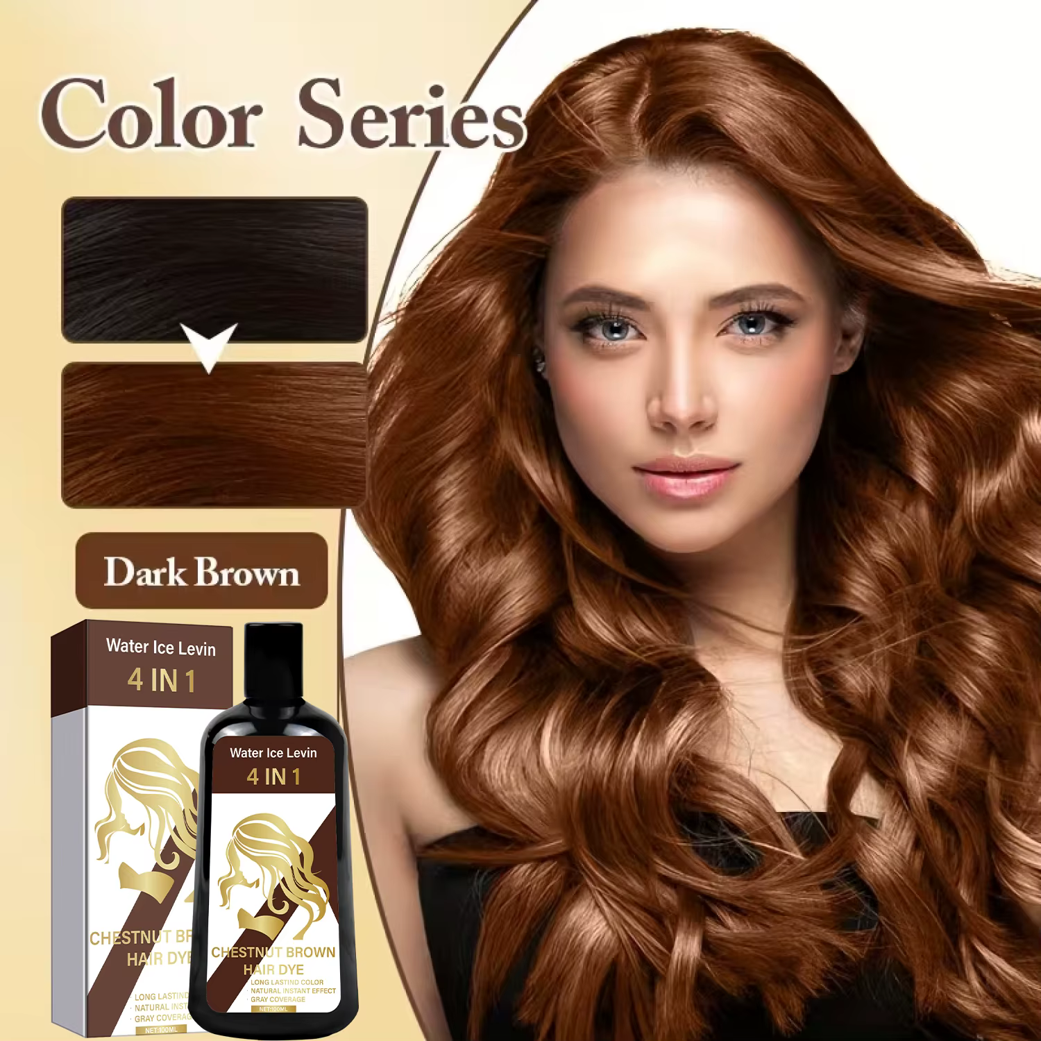 Shampoing colorant pour cheveux châtain 4 en 1 pour une couleur longue durée et une couverture naturelle de gris