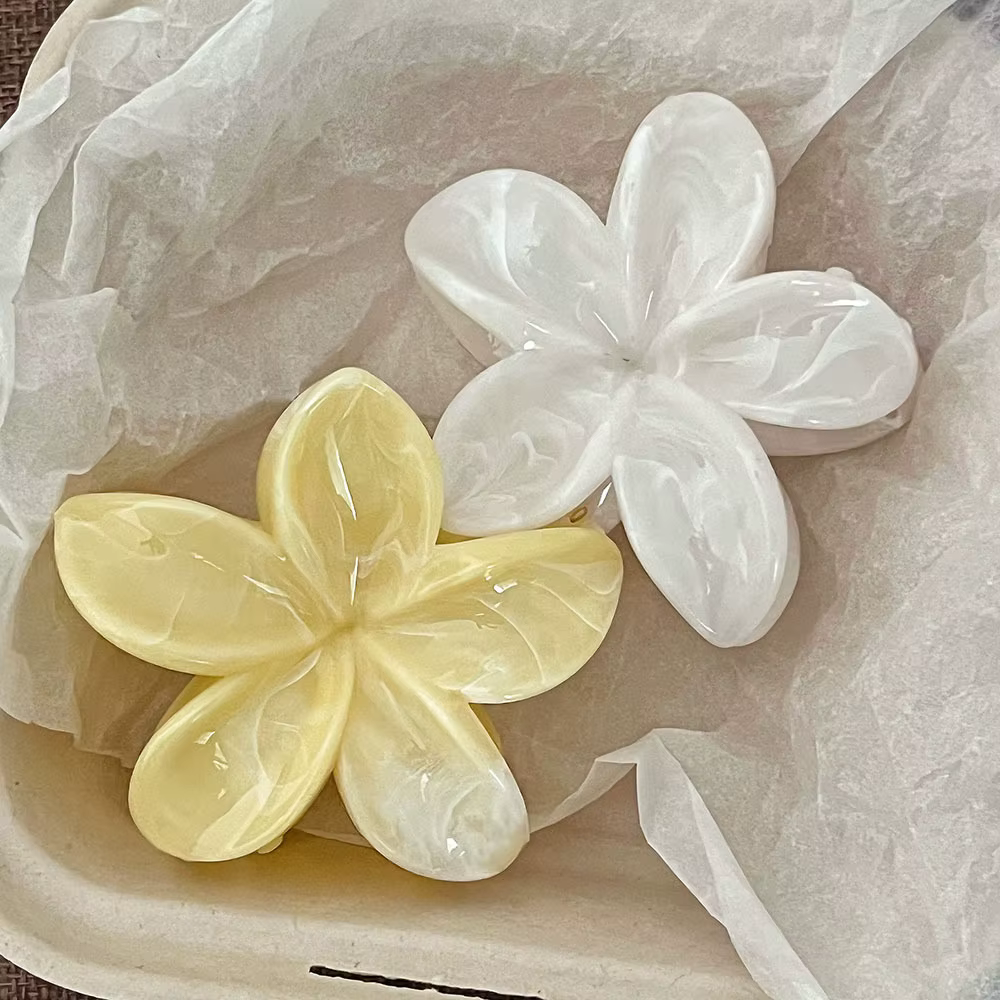 Pince à cheveux jaune motif fleur d'œuf, transparente, pour queue de cheval haute, pince requin, pince à cheveux dégradée, accessoire de coiffure avancé