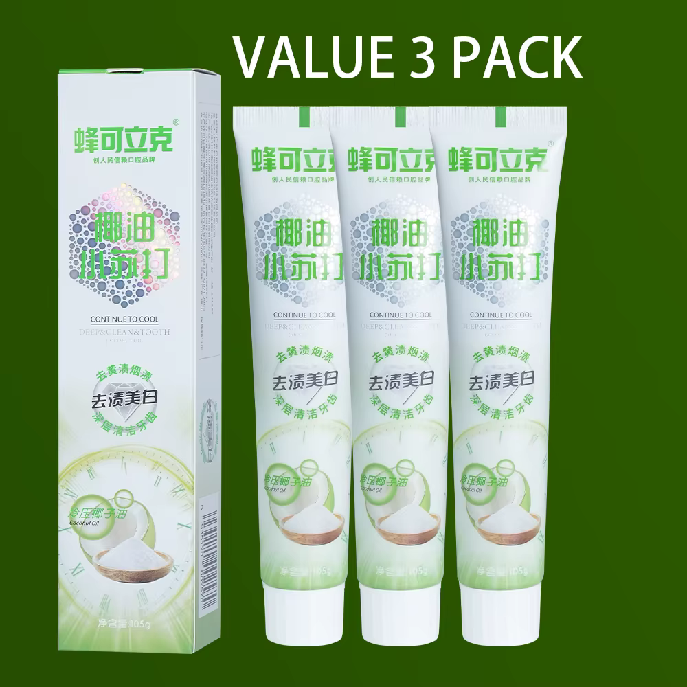 Dentifrice au Bicarbonate de Soude et Huile de Coco, Vitamine C, Blanchissant, Élimine le Tartre, Éclaircit l'Haleine, Maintient la Santé Bucco-Dentaire