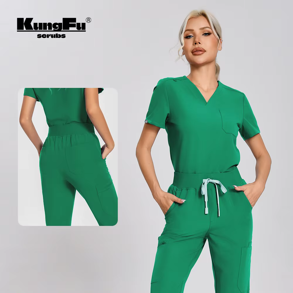 Ensemble de blouses d'infirmière pour femmes, uniforme médical, haut et pantalon, résistant aux liquides, vêtements de travail pour hôpital vétérinaire, salon de beauté, KUNGFU SCRUBS