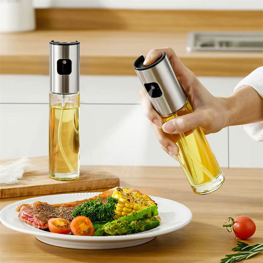 Pulvérisateur d'huile en verre pour la cuisine, vaporisateur d'huile d'olive pour salade, barbecue, cuisine, pâtisserie, bouteille vide pour vinaigre