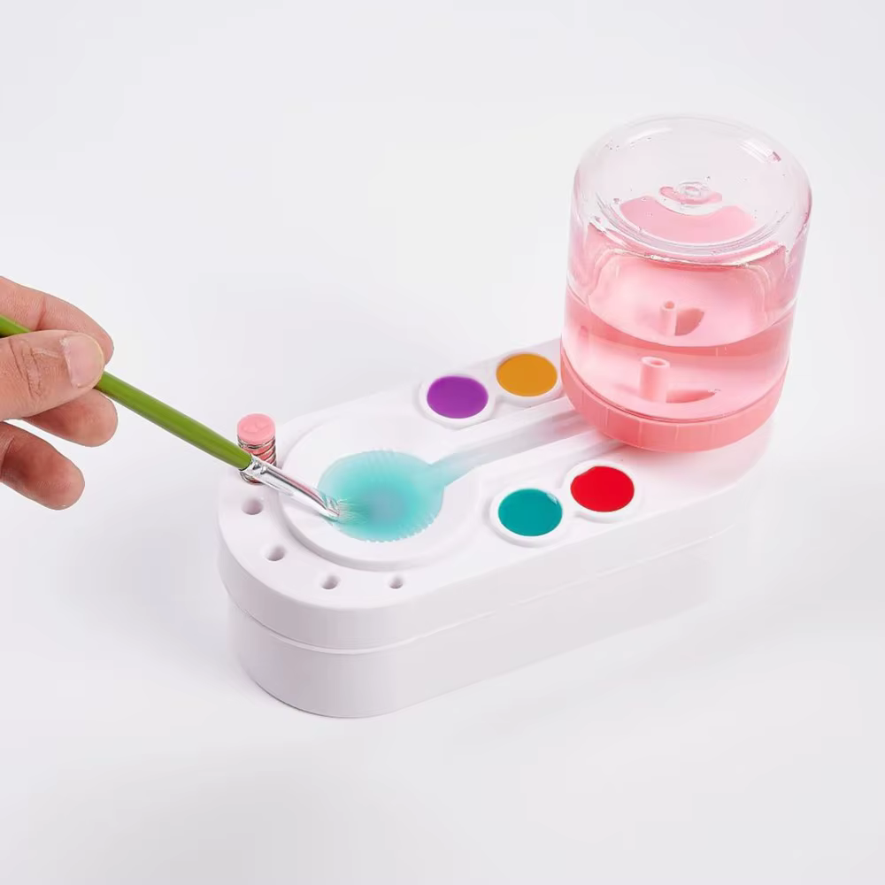 Nettoyeur de pinceaux amélioré avec circulation d'eau pré-assemblé, pour pinceaux à aquarelle, à huile et à base d'eau