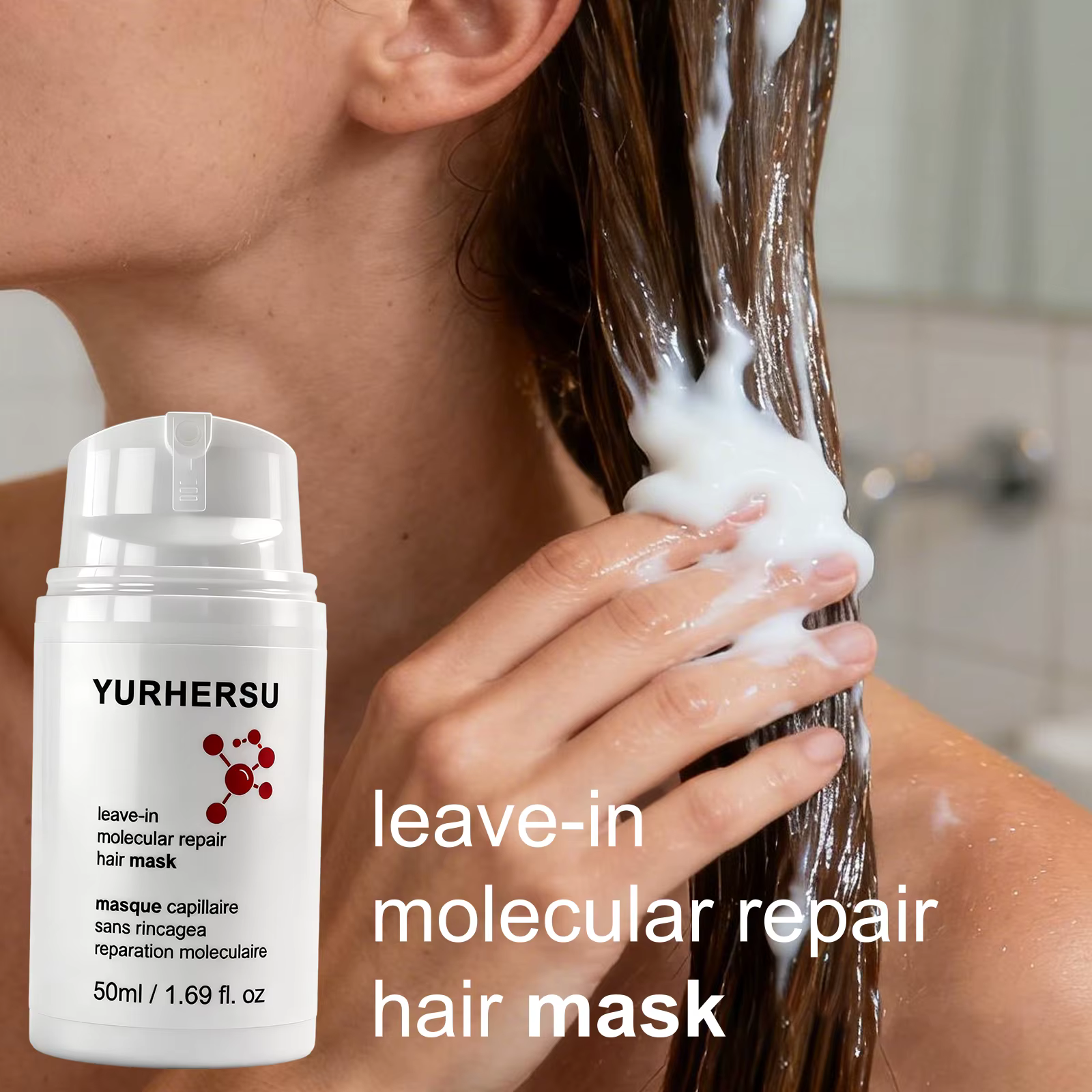 Masque capillaire réparateur moléculaire sans rinçage à la kératine et aux peptides