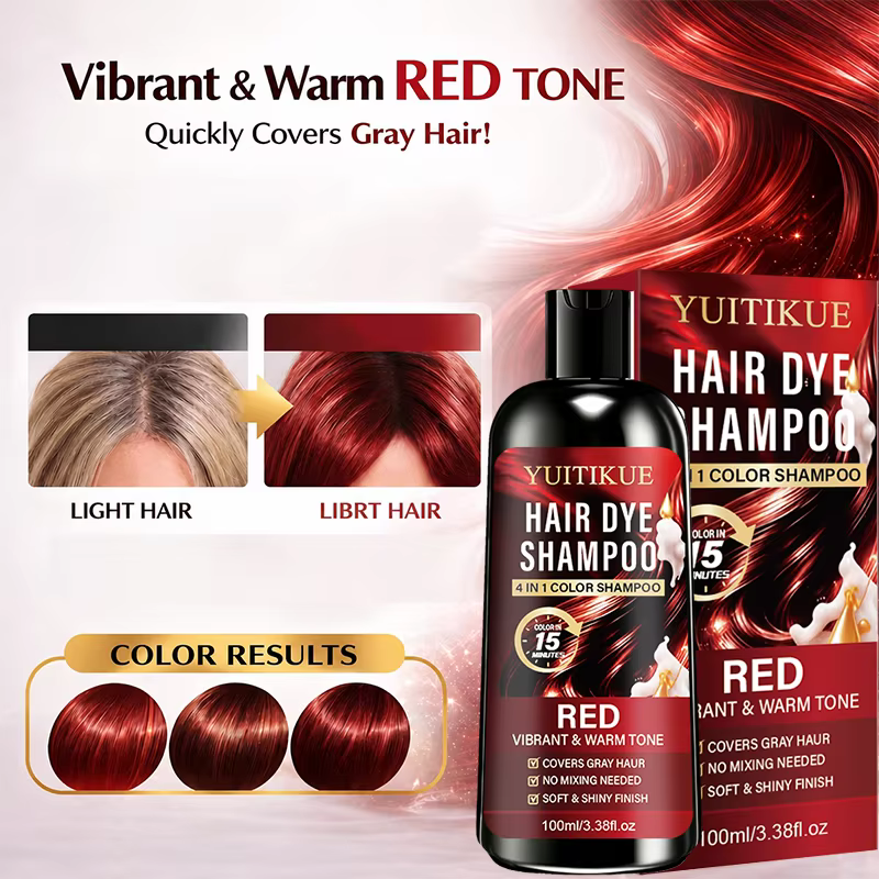 Shampoo colorant capillaire rouge 4 en 1