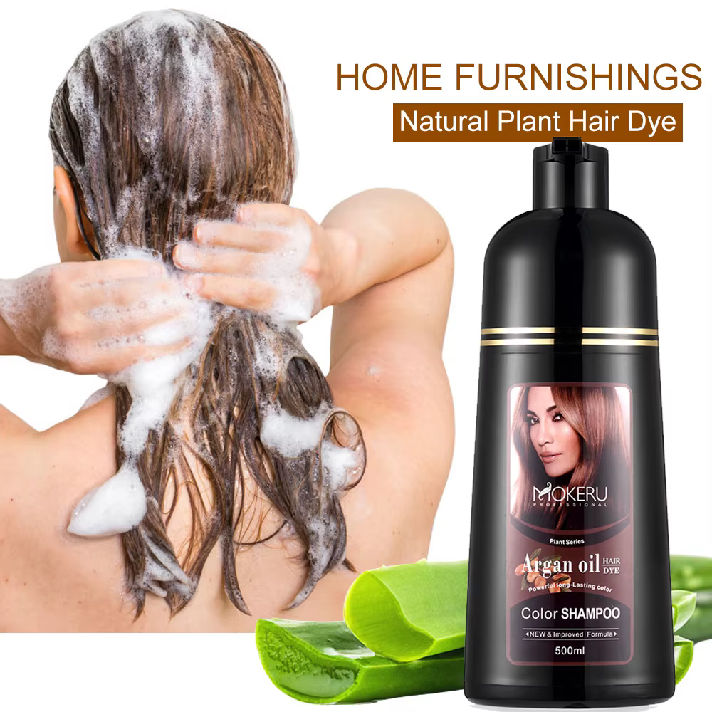 Mokeru 500ml huile d'argan Essence naturel longue durée brun foncé Permanent teinture pour cheveux gris femmes
