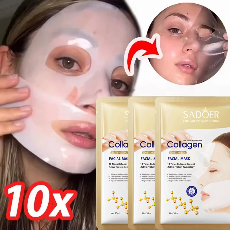 Masque facial coréen au collagène anti-rides, atténue les ridules, anti-âge, raffermit la peau, hydrate, éclaircit, soin de la peau